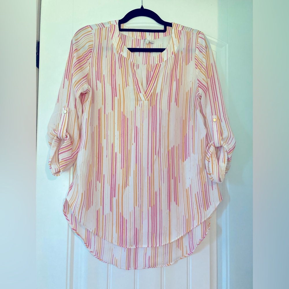 Bright colored, lightweight blouse. Perfect colors for summer.